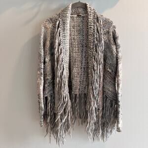 Free People Light Neutral Fringe Cardigan Sweater Size XS